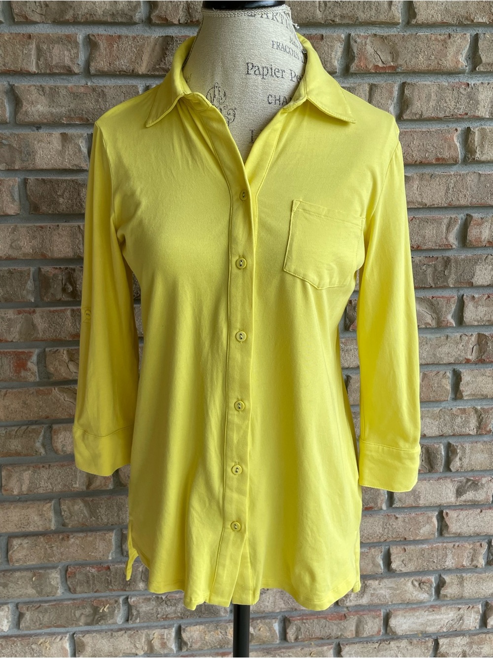 Tyler Boe Bright Yellow Button-Down Collared Shirt with Roll Tab Sleeves.